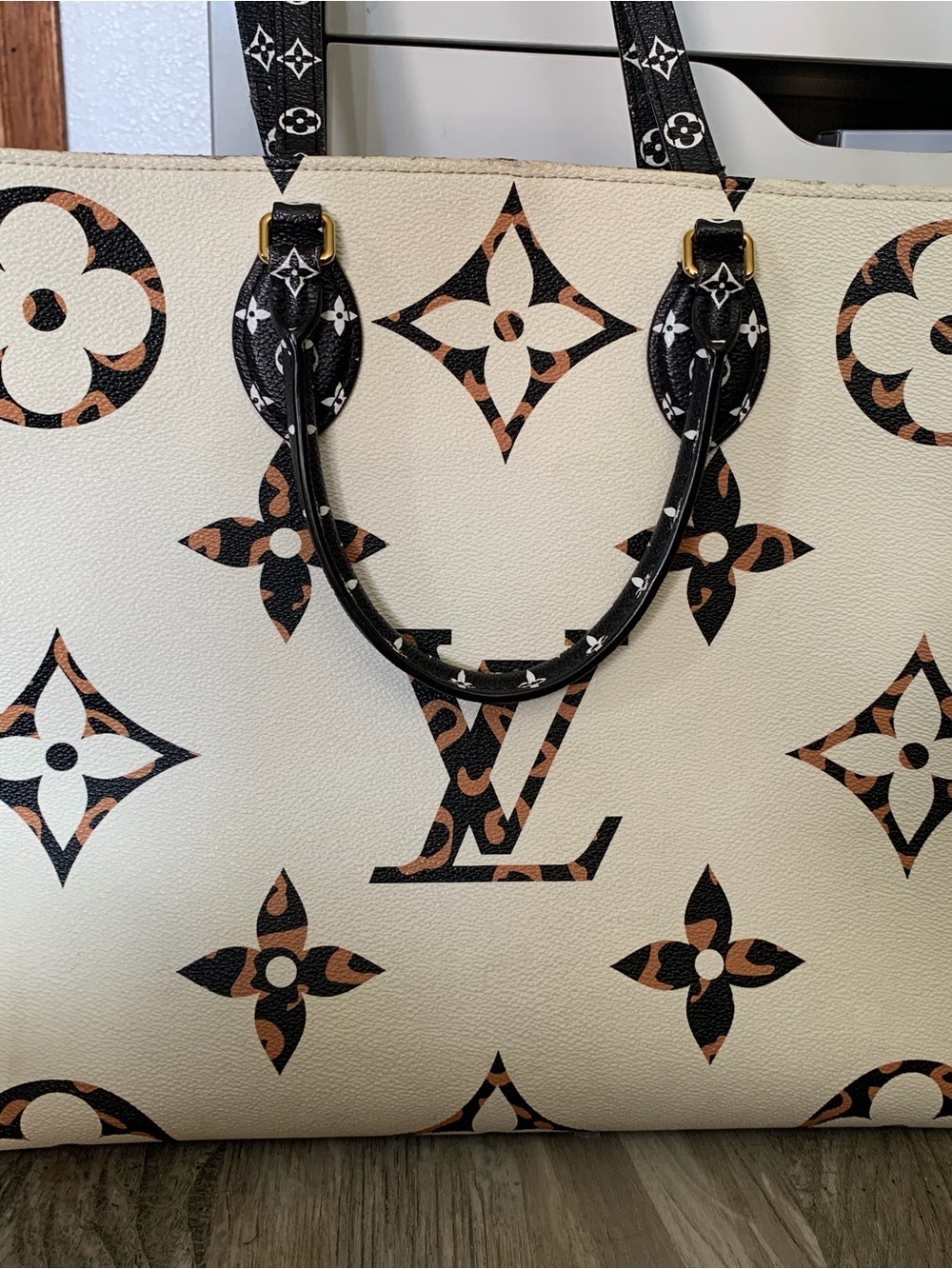 Louis Vuitton Cream, Black & Brown Monogram Tote